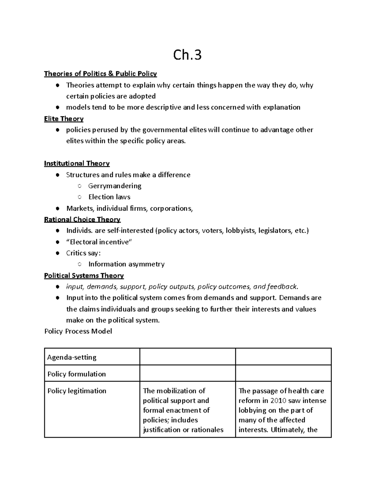 Public Policy Theories - Chapter 3 Notes (Kraft Textbook) - Studocu
