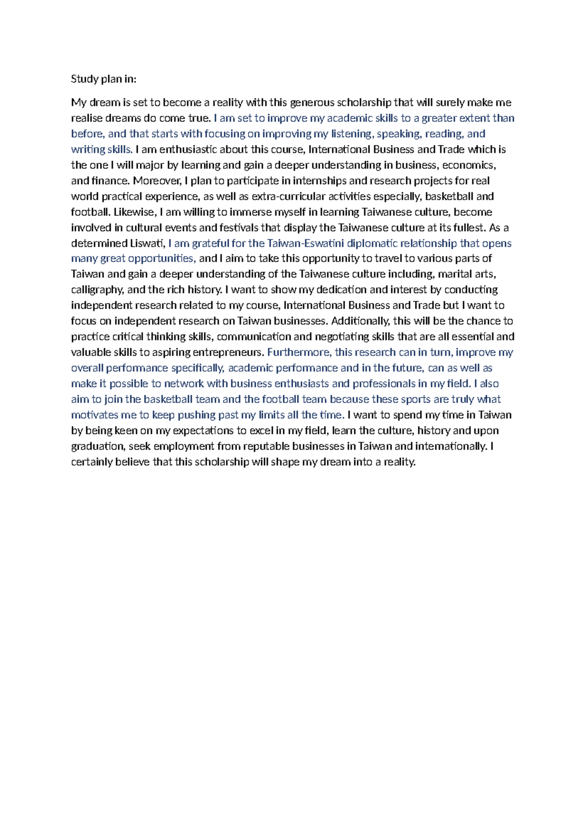 Study Plan for International Business & Trade in Taiwan - Studocu