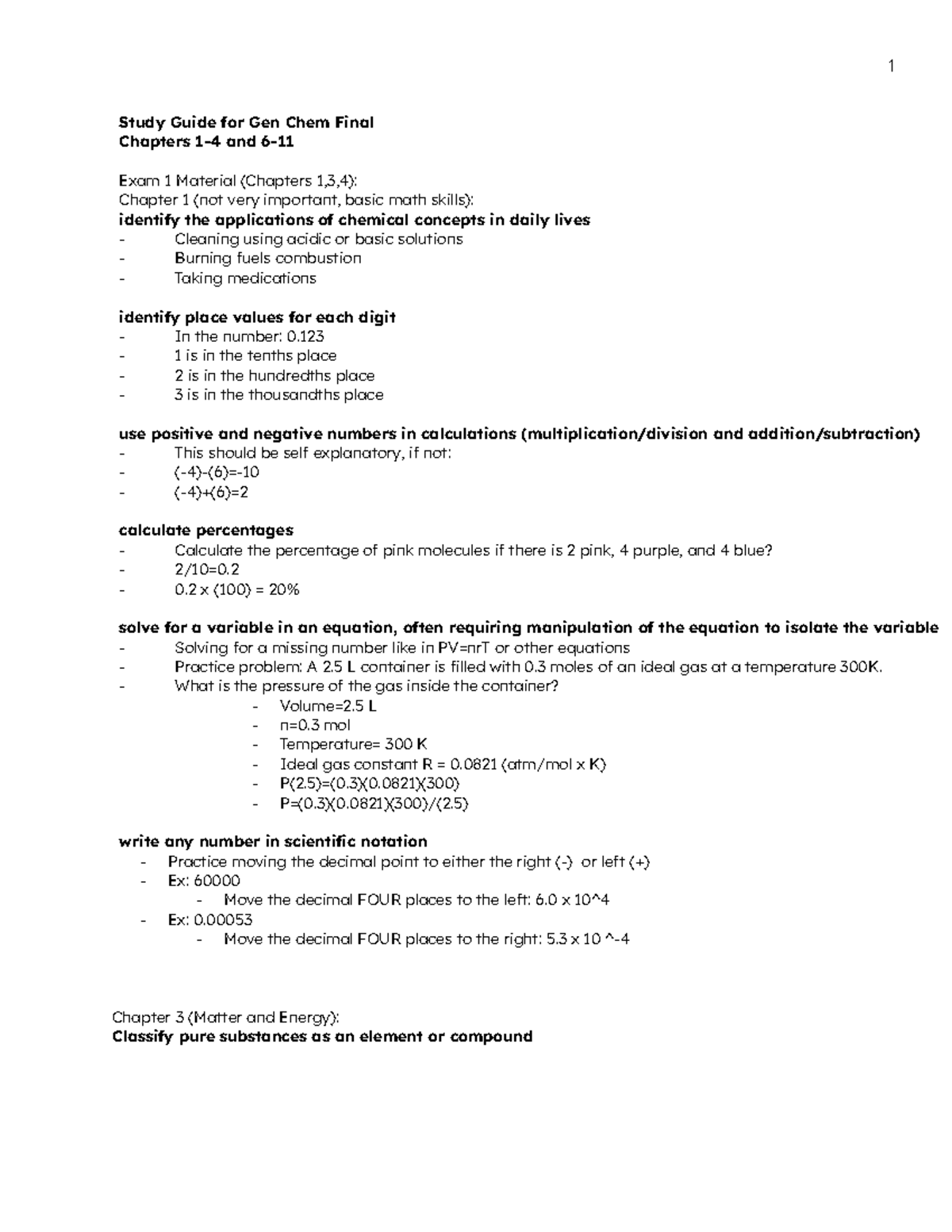 Final Study Guide for Gen Chem (CHEM 101) - Exam 1 & Chapters 1-11 ...