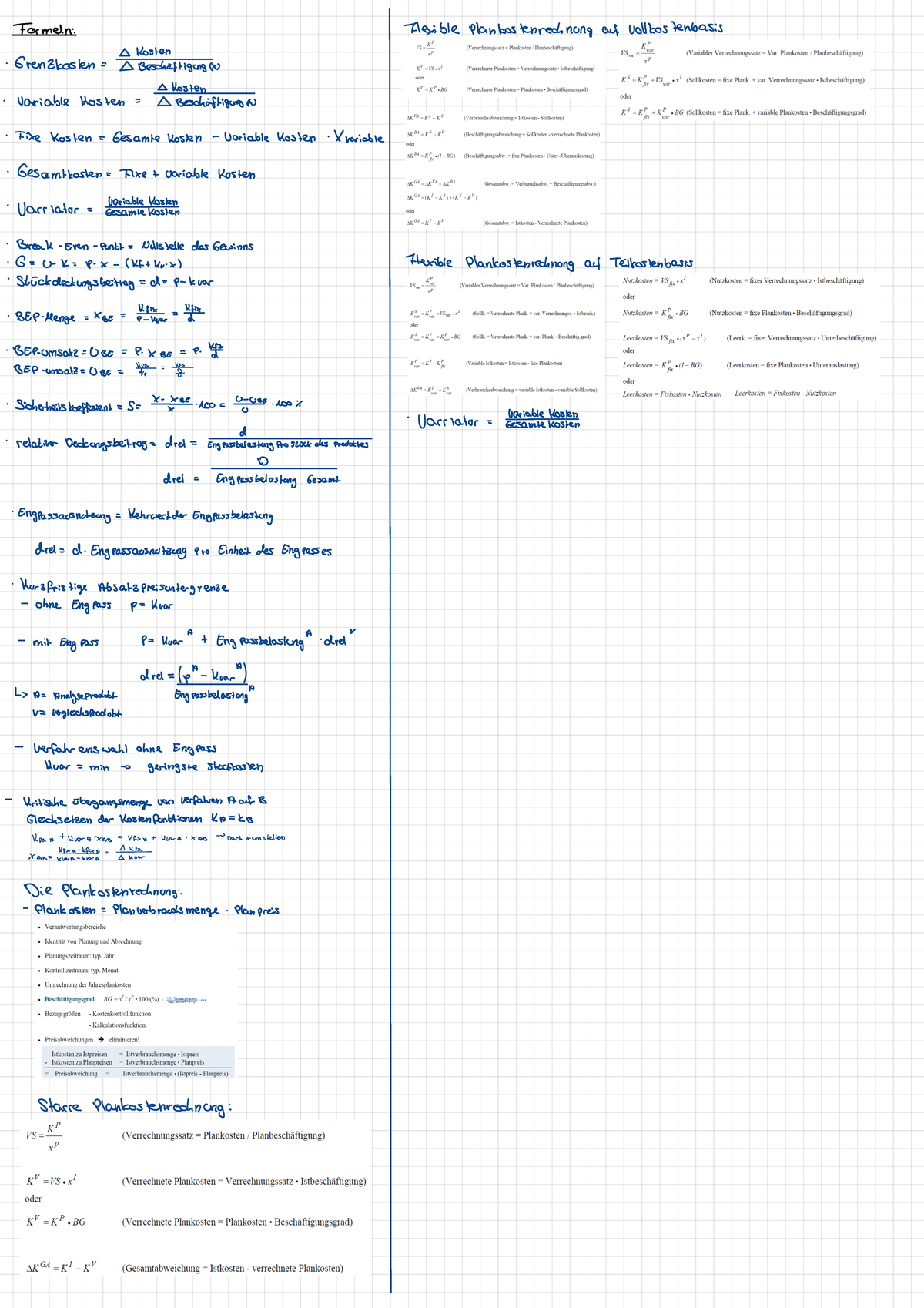Zusammenfassung Controlling: Flexible Plankostenrechnung und Ziele - Studocu