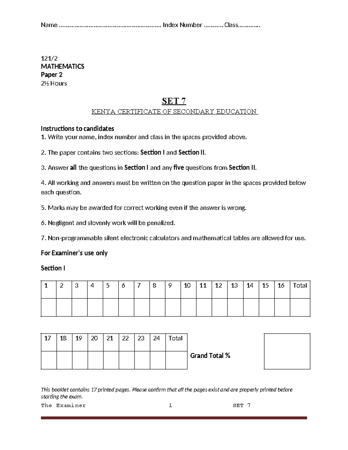 Mathematics Paper 2 Marking Scheme SET 7 - KCSE 2023 - Studocu