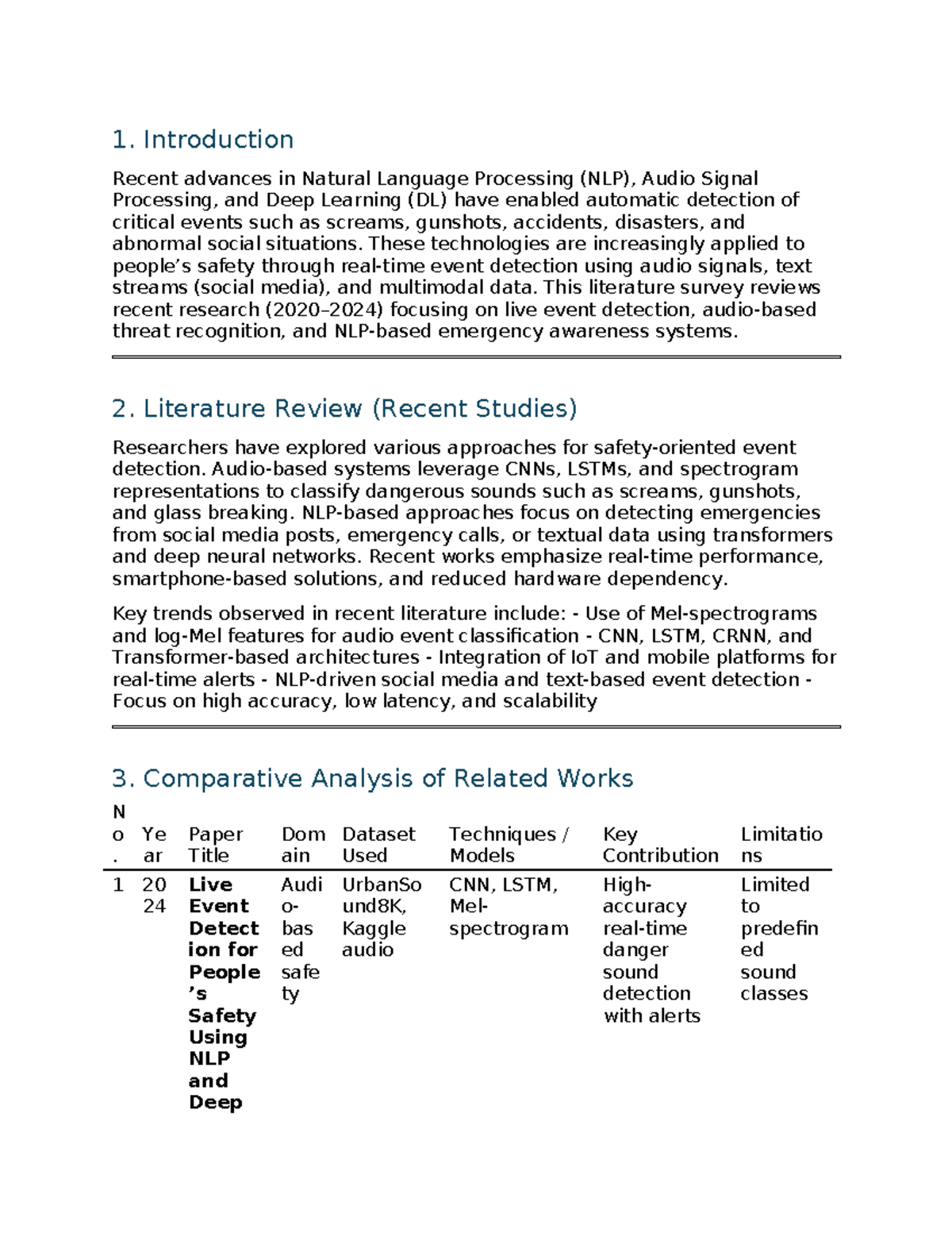 Literature Survey: Live Event Detection for Safety Using NLP & DL - Studocu
