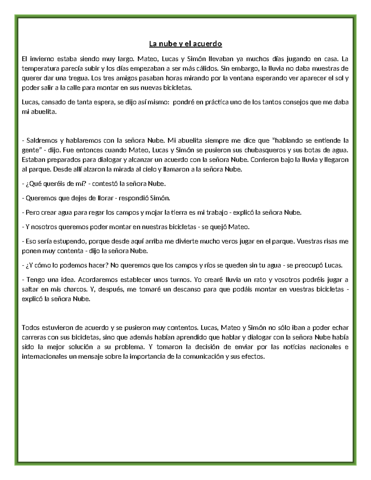 Cuento: La nube y el acuerdo - Un relato sobre la importancia del ...
