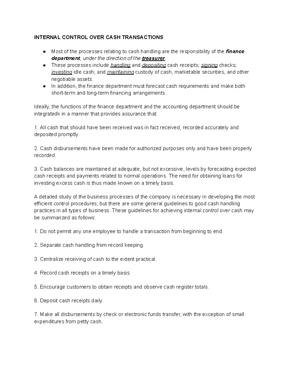 CONTROL OVER CASH: Guidelines for Effective Cash Management (RISK 101 ...