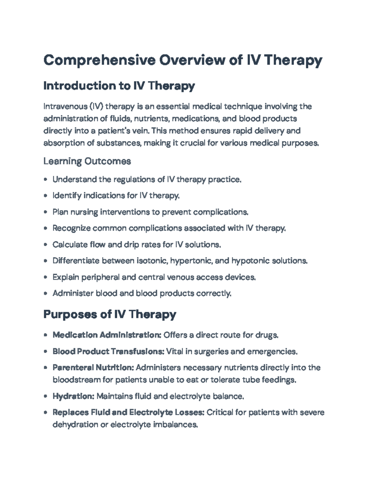 Comprehensive Guide to IV Therapy: Administration, Risks, and Care ...