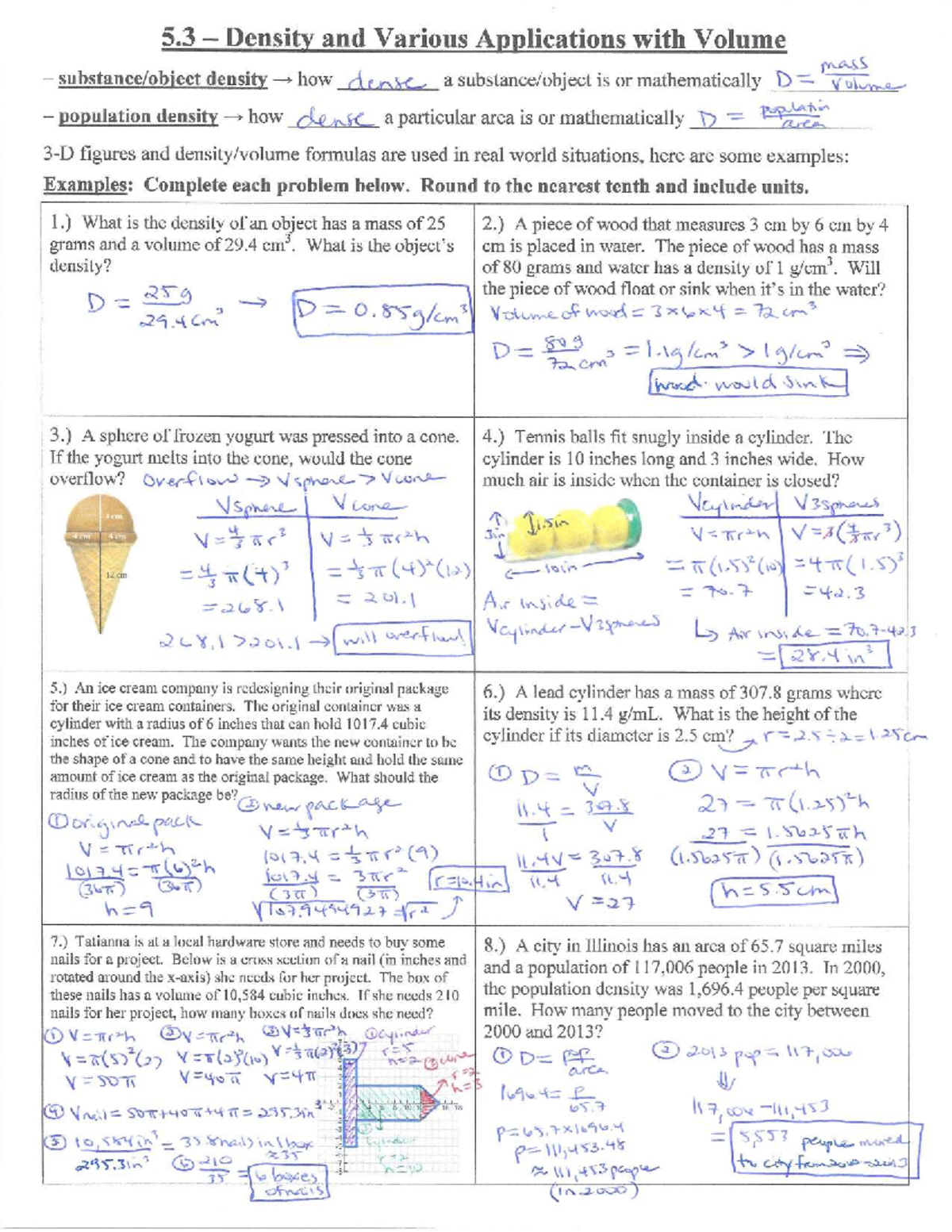 5.3 Density Applications and Problem Solving Notes - Studocu