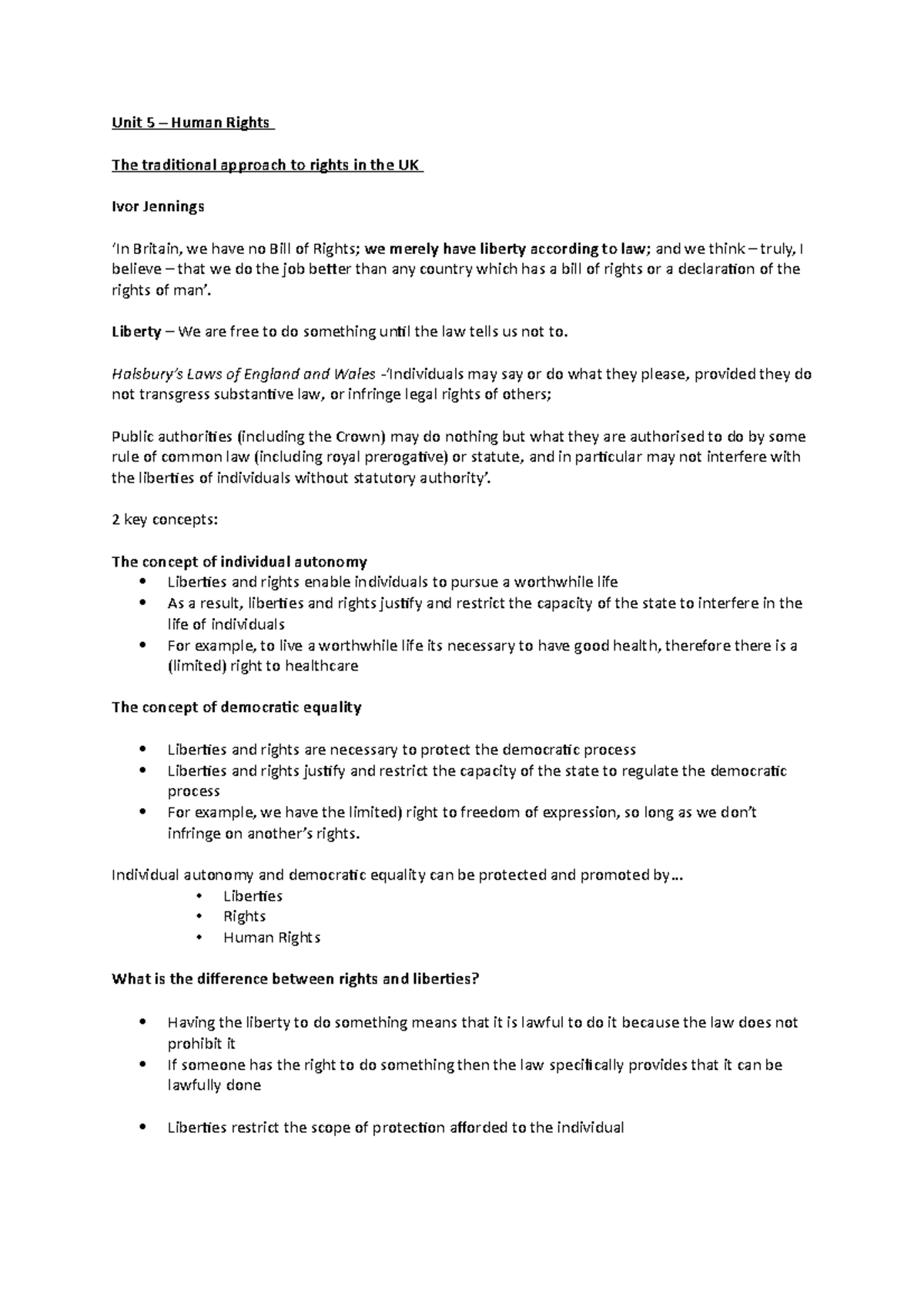 Unit 5 – Human Rights - Lecture notes Unit 5 - Unit 5 – Human Rights ...