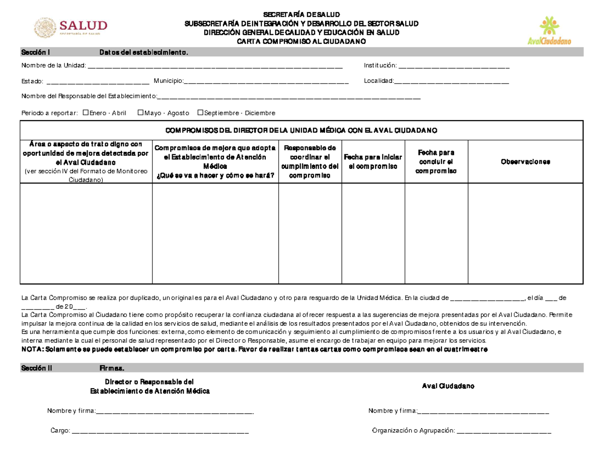 Carta Compromiso al Ciudadano - Calidad en Servicios de Salud - Document Preview