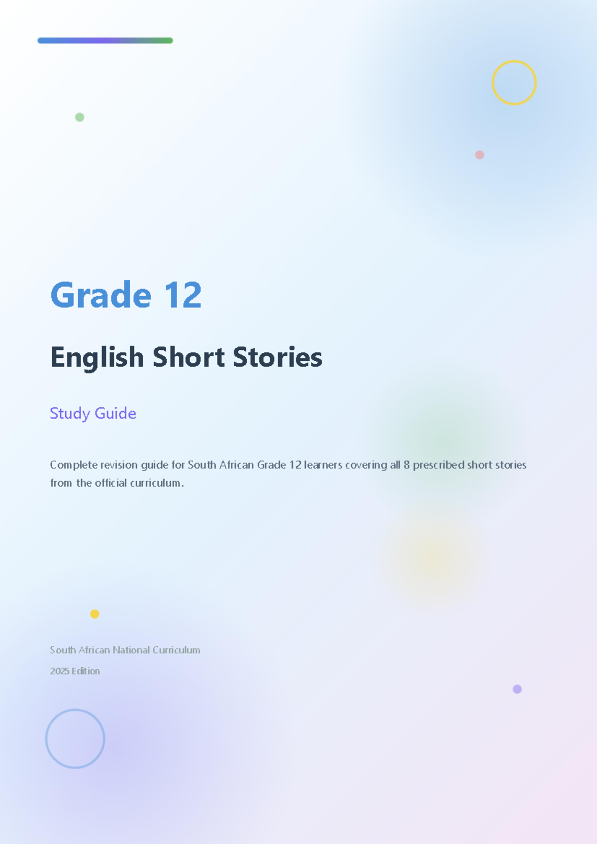 Grade 12 English Short Stories Study Guide: Comprehensive Revision for ...