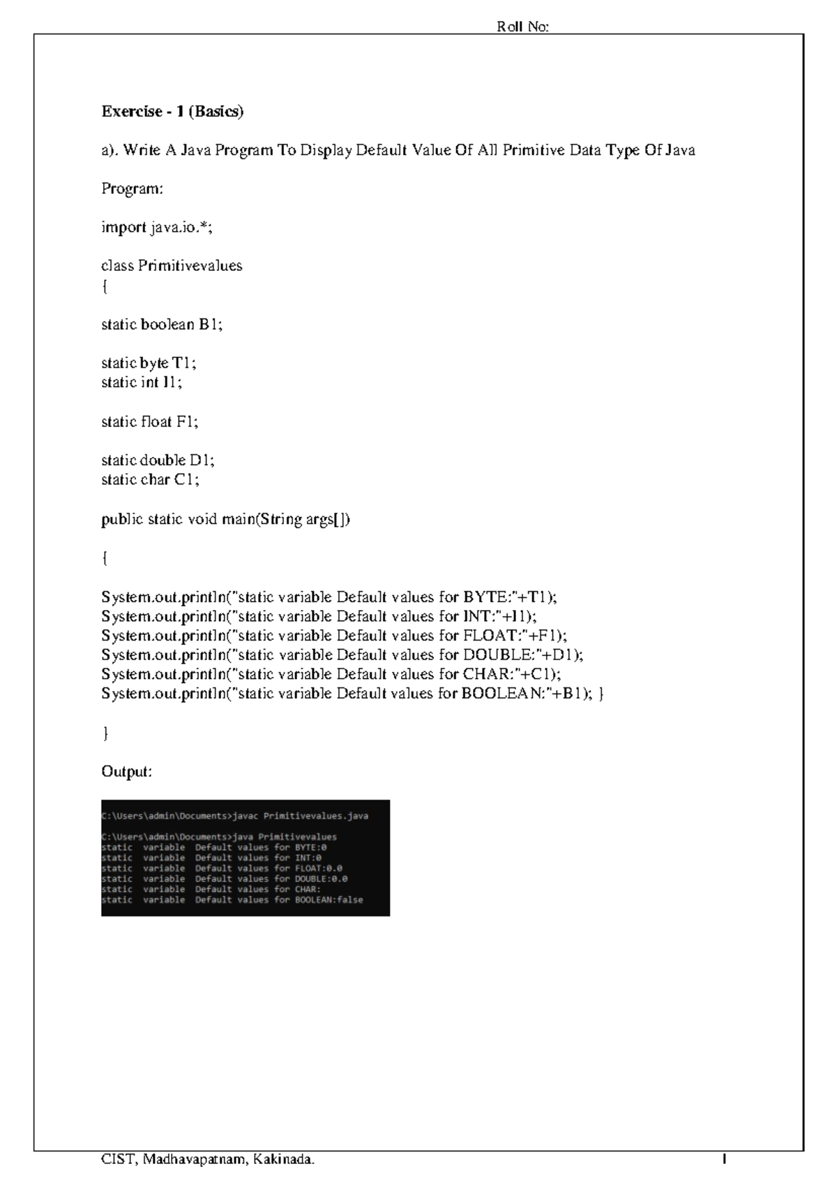 Java Lab 1 - Java Programs for Basics, Operations, and Classes - Studocu