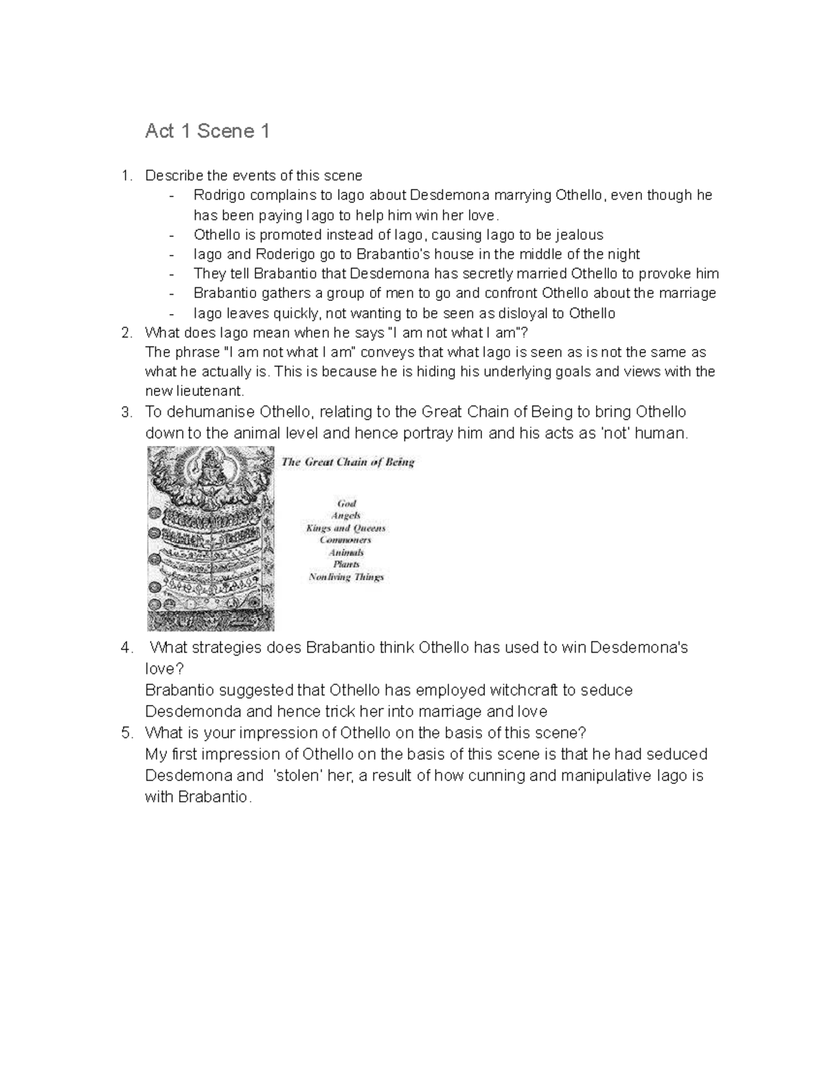 Othello Questions: Act 1 Analysis and Key Events - Studocu