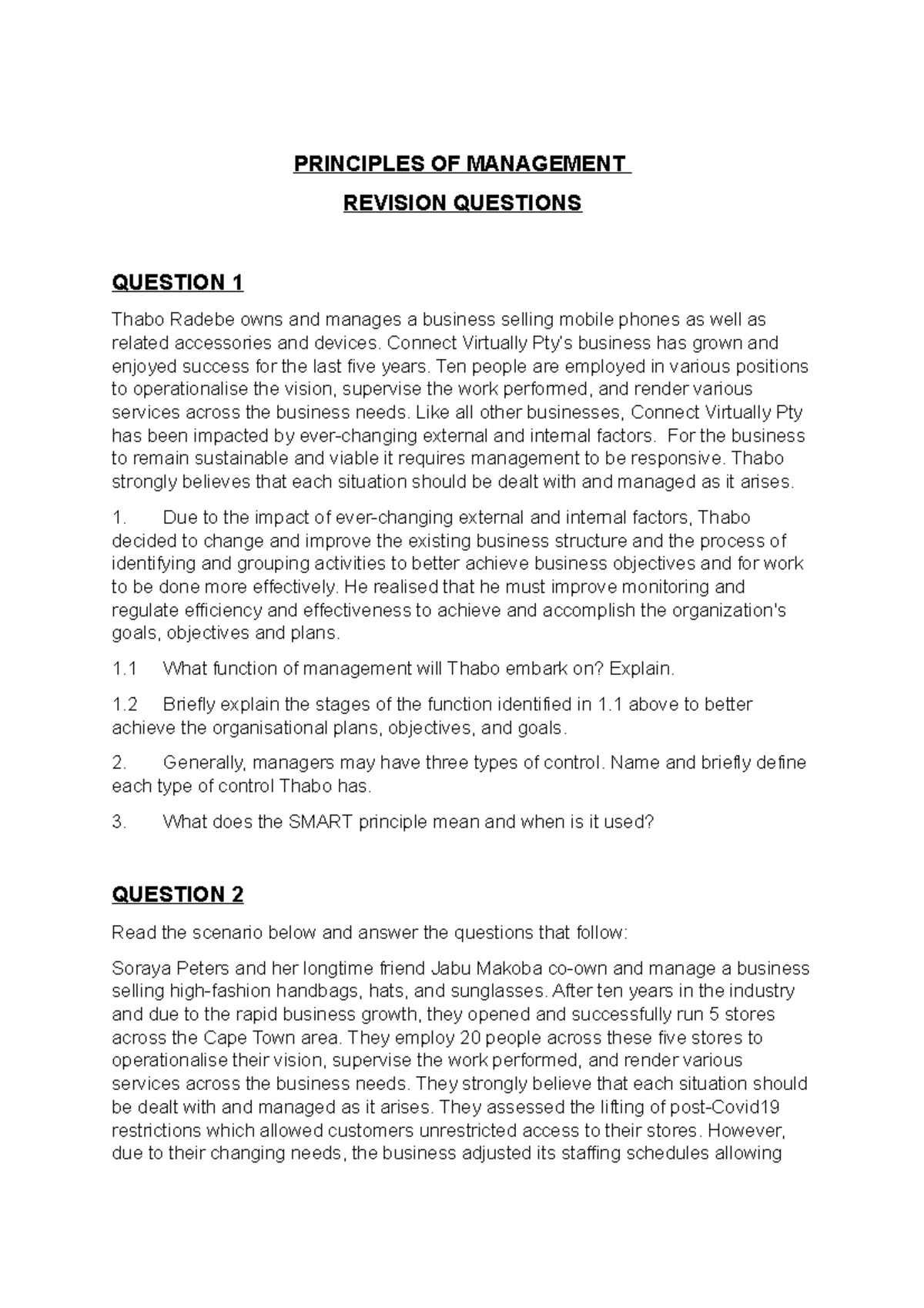 Management Principles: Revision Questions for Study (MGT101) - Studocu