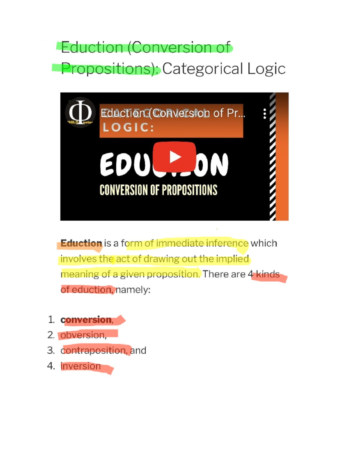 LOGIC 101: Eduction and Conversion of Propositions Notes - Studocu