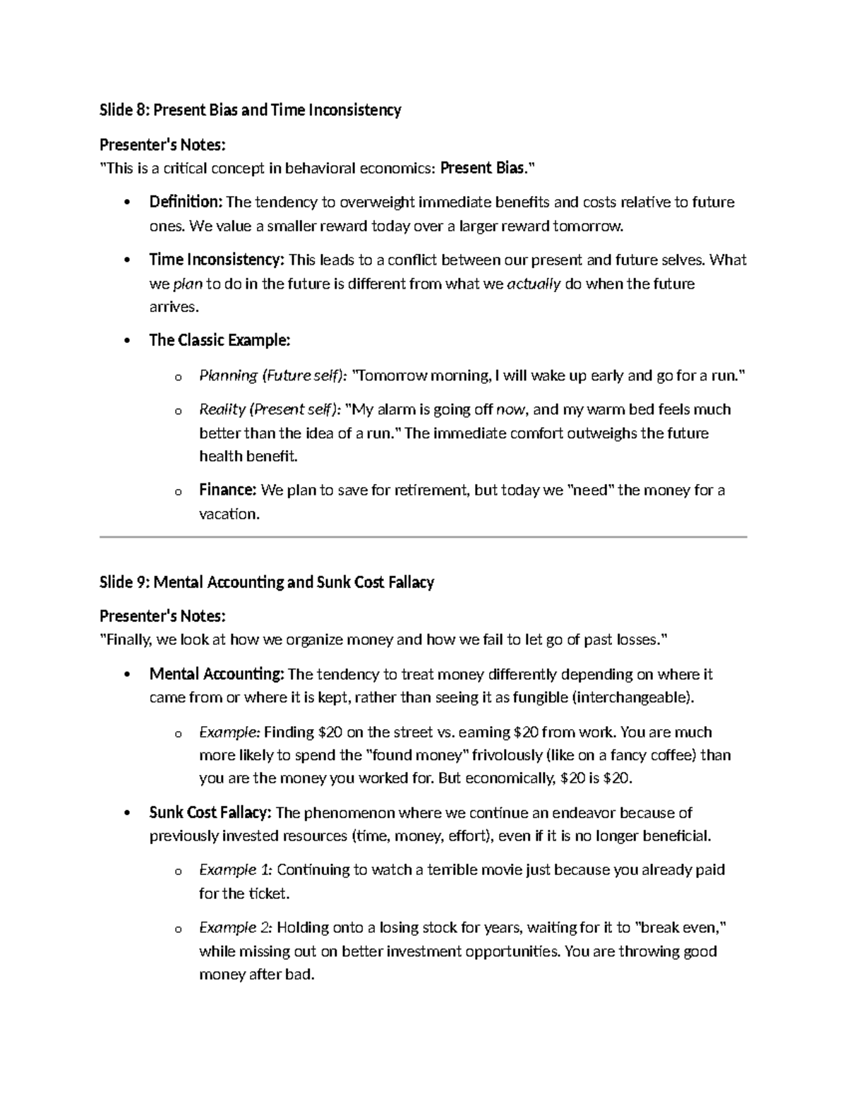 Behavioral Economics: Present Bias & Time Inconsistency Notes - Studocu