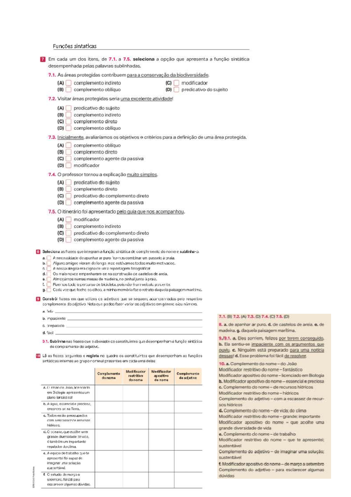 Ficha Gramatica 11 Ano: Funções Sintáticas e Orações Subordinadas - Document Preview