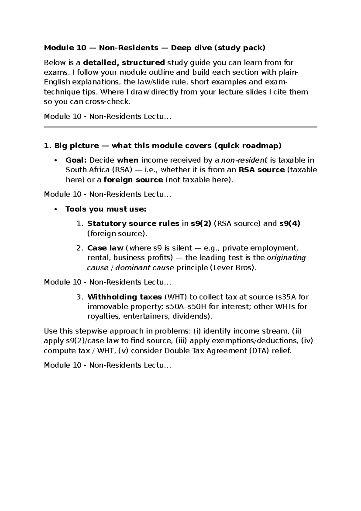Module 10 — Non-Residents Taxation Study Pack - Studocu