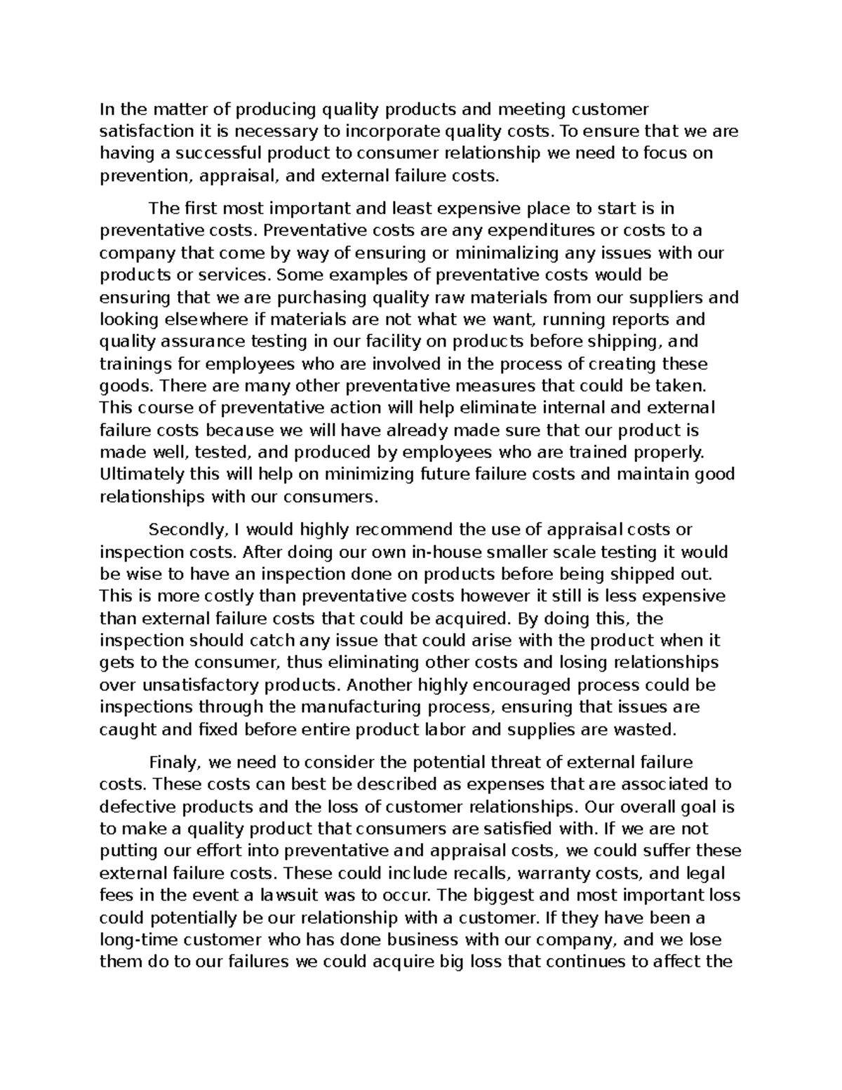 QHT1 - Task 1 Final - In the matter of producing quality products and ...
