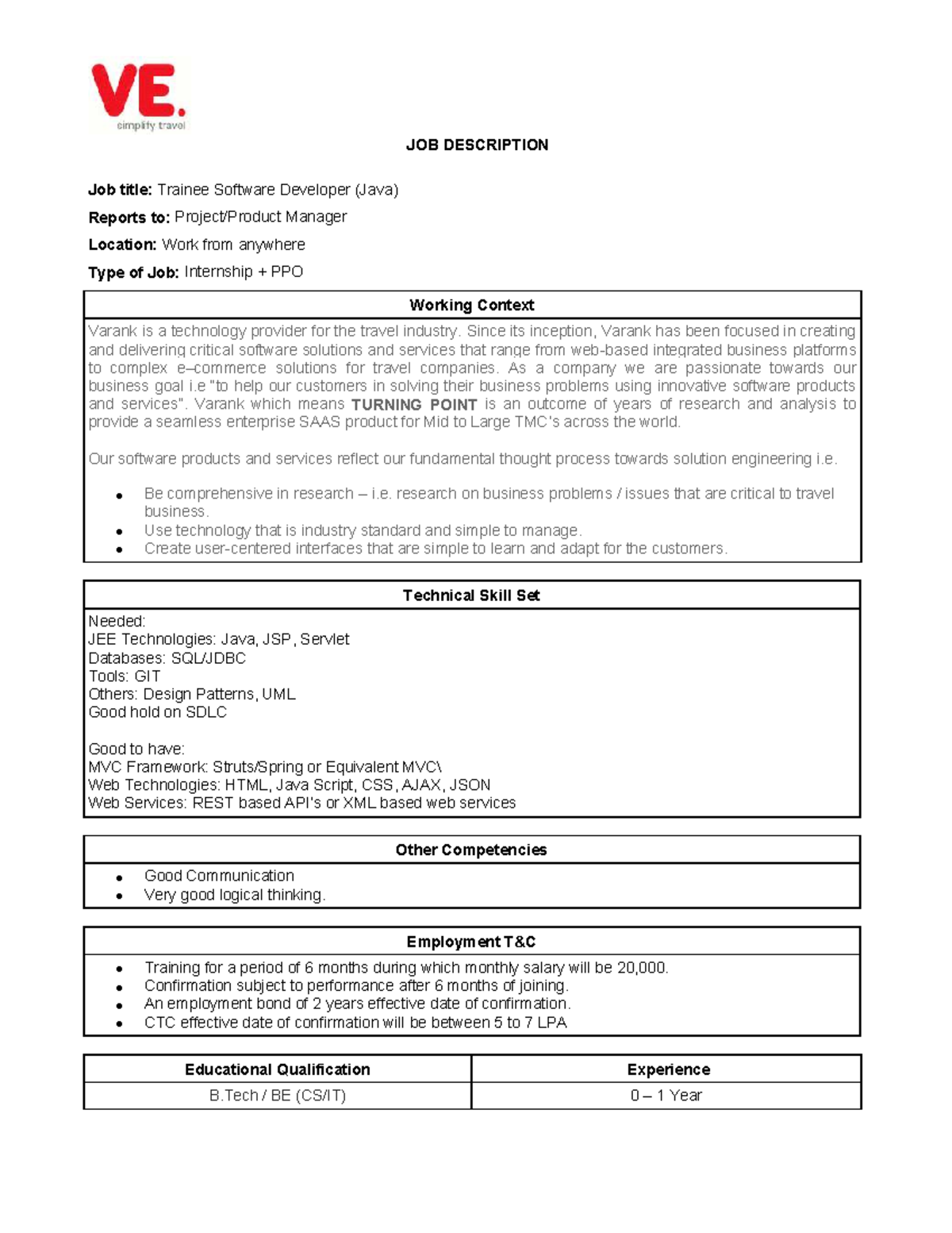 JD for Trainee Software Developer (Java) Internship 2026 - Studocu