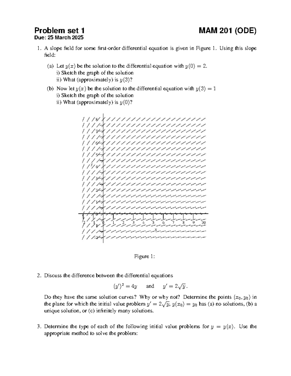 Problem Set 1: ODE Analysis and Solutions - MAM 201 - Studocu