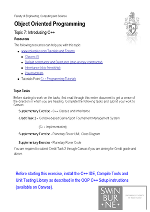 OOP Topic 11 - Tasks - Weekly Task - Faculty of Science, Engineering ...