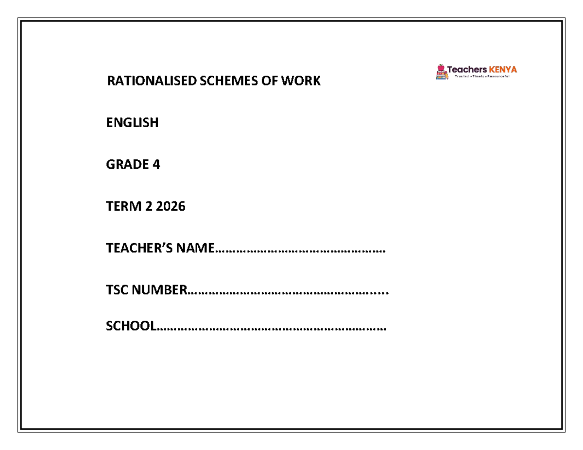 TERM 2 GRADE 4 ENGLISH SCHEMES OF WORK: GRAMMAR & WRITING - Studocu