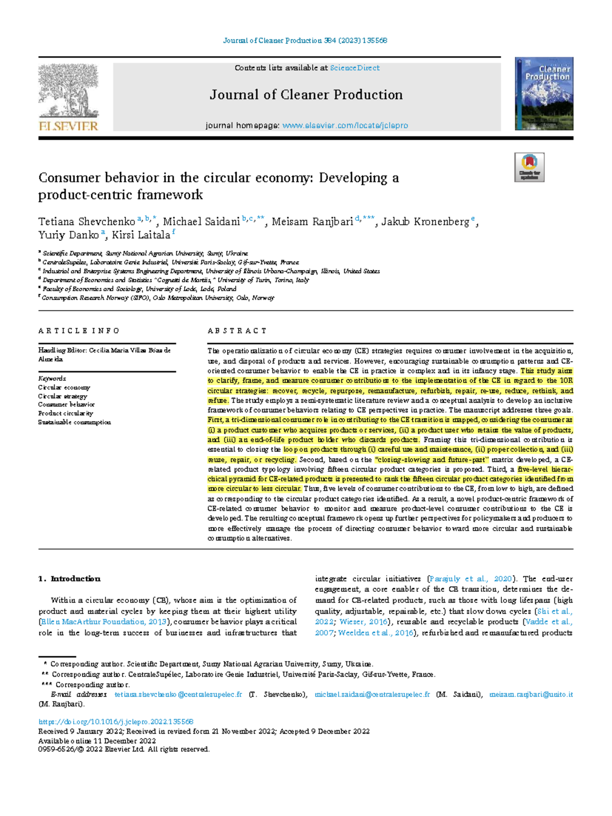 Consumer Behavior in the Circular Economy: A Product-Centric Framework ...