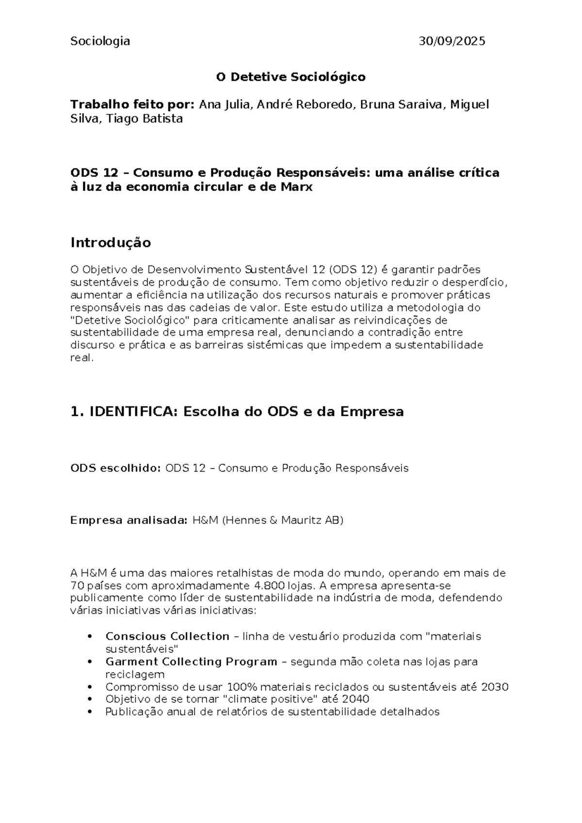 Sociologia 1 - Resumo Crítico do ODS 12 e Economia Circular - Studocu