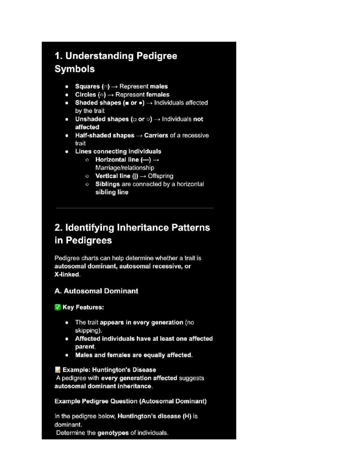 Study Guide for Genetics - 1. Understanding Pedigree Symbols Squares (o ...