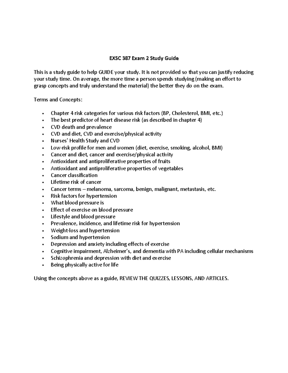 EXSC 387 Exam 2 Study Guide - EXSC 387 Exam 2 Study Guide This is a ...