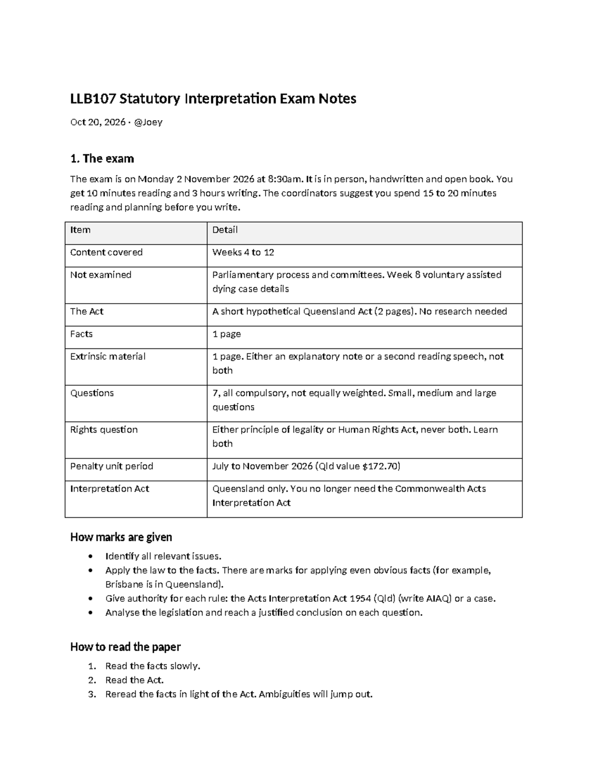 LLB107 Statutory Interpretation Final Exam Notes - Nov 2, 2026 - Studocu