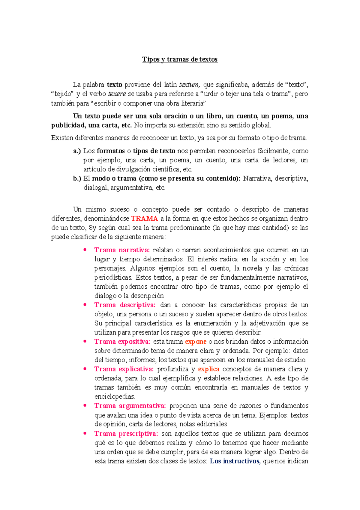 Tipos y Tramas Textuales: Apuntes para Estudio y Comprensión - Studocu
