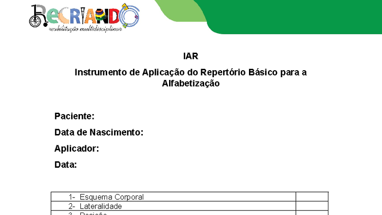 IAR - Teste de aptidão cognitiva - IAR Instrumento de Aplicação do ...