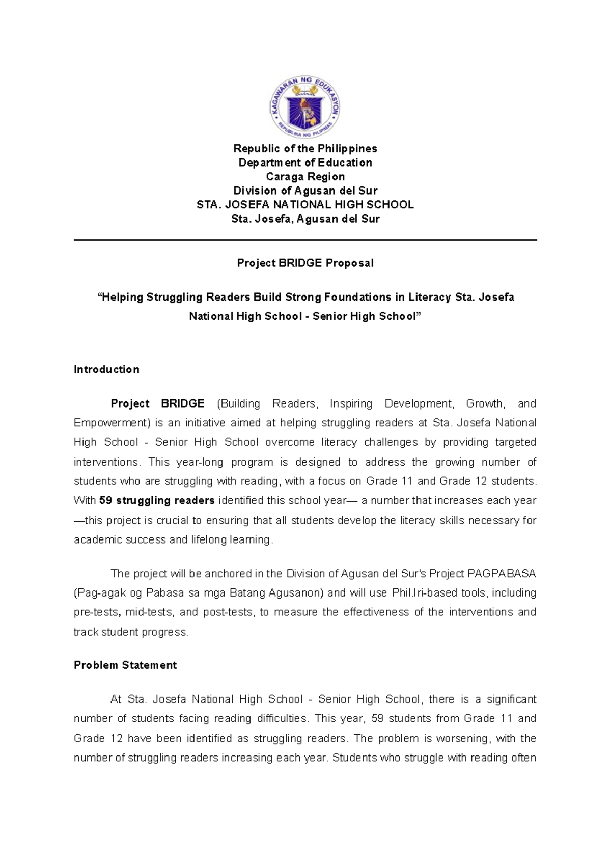 Project BRIDGE Proposal: Enhancing Literacy for Struggling Readers ...
