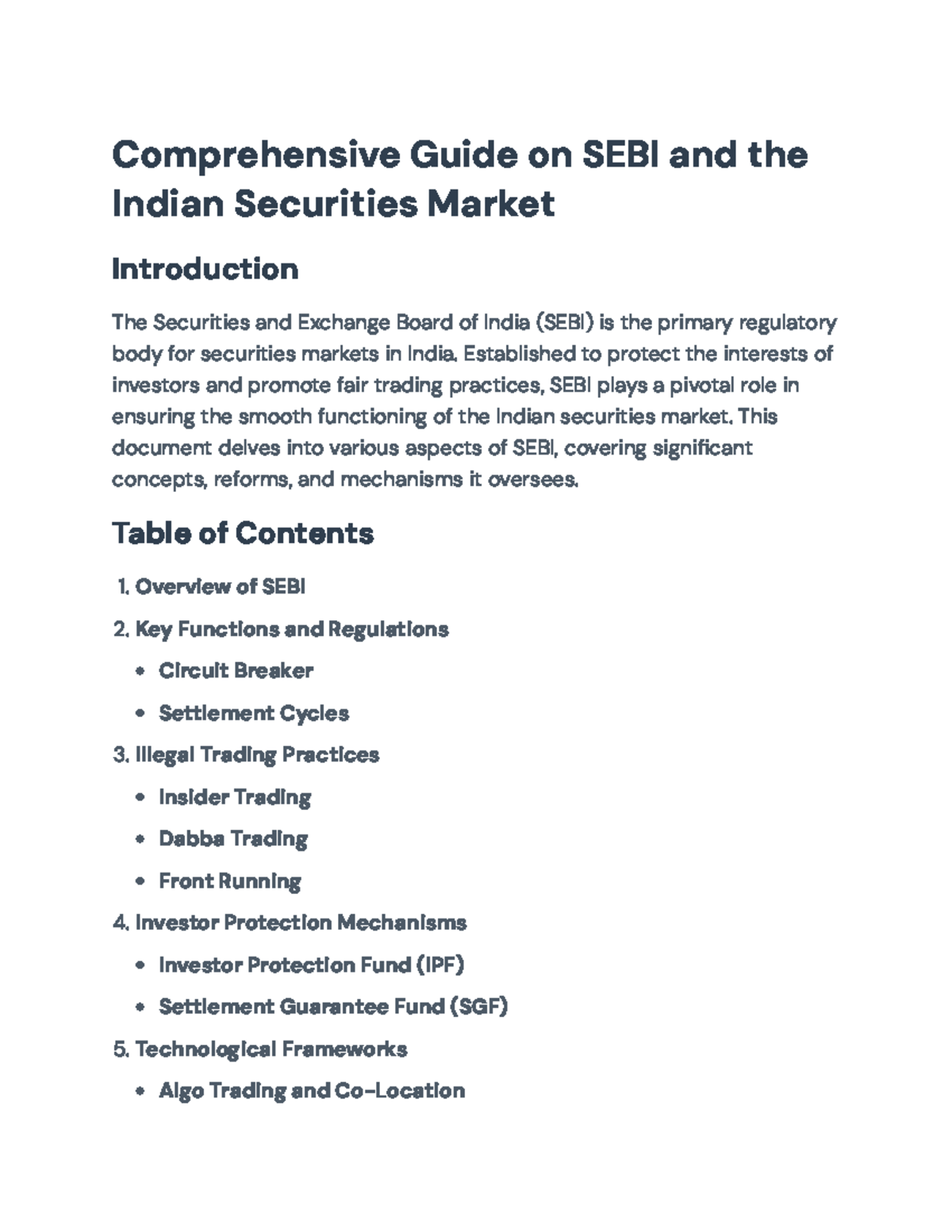 Comprehensive Overview of SEBI and the Indian Securities Market ...