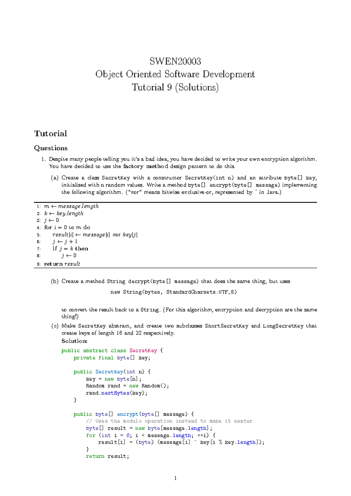 Object Oriented Software Development Tutorial 9 (Solutions) Notes - Studocu