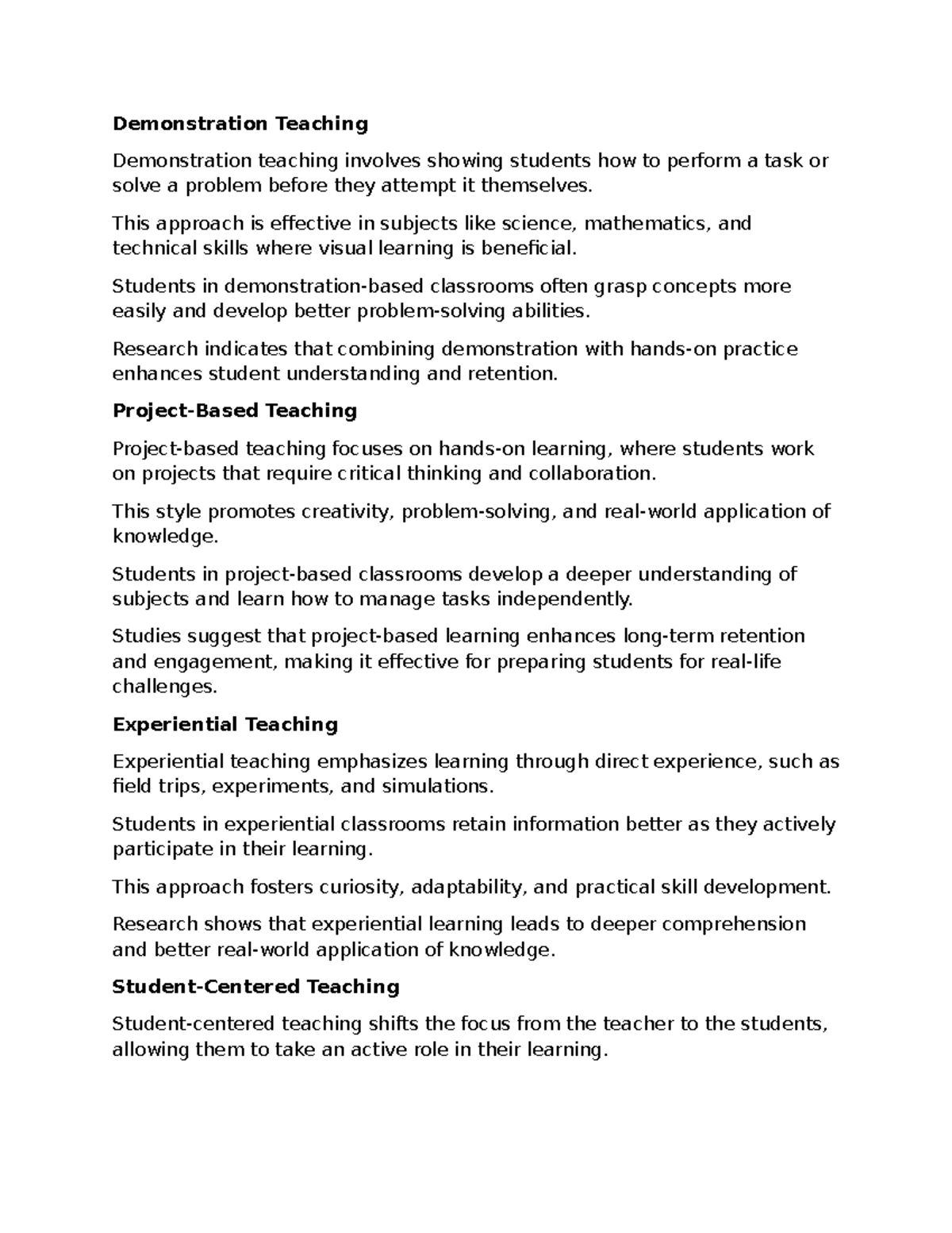 Teaching Methods: Demonstration, Project-Based, Experiential, and ...