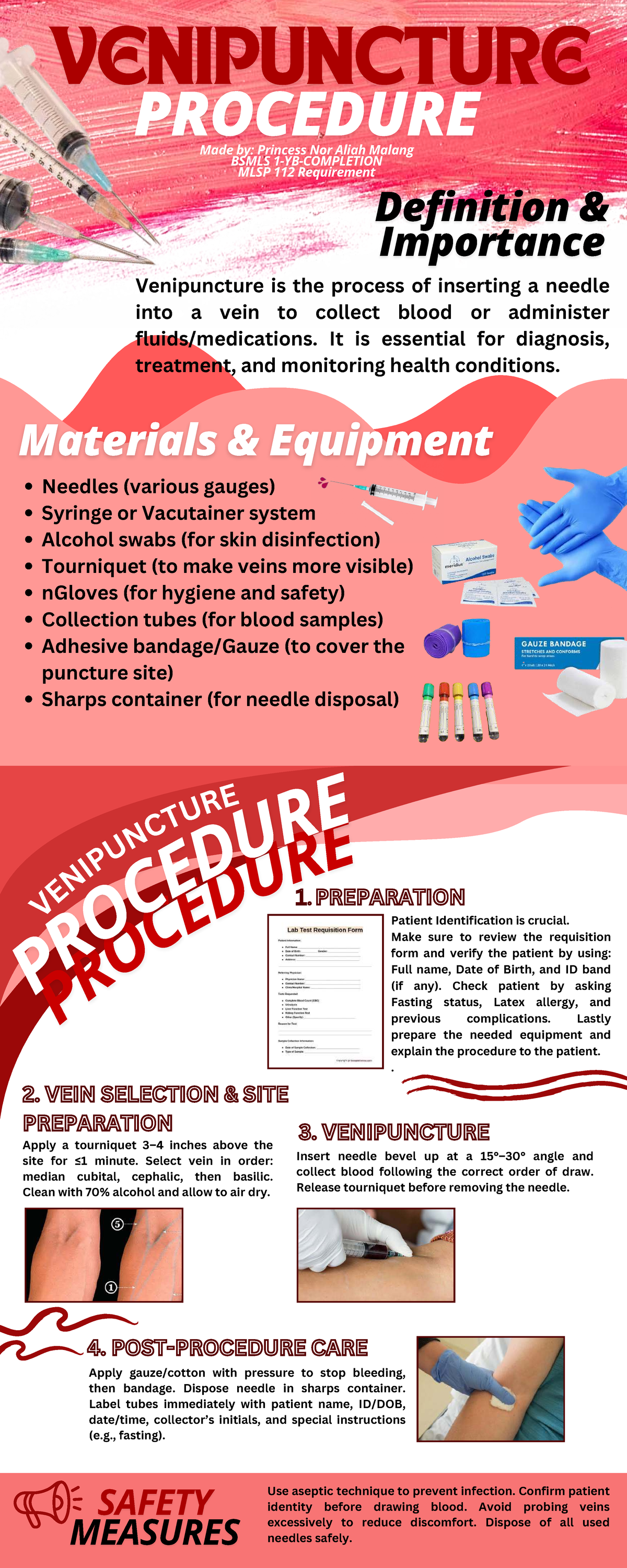 MLSP 112 - Venipuncture Procedure Guide and Safety Measures - Studocu