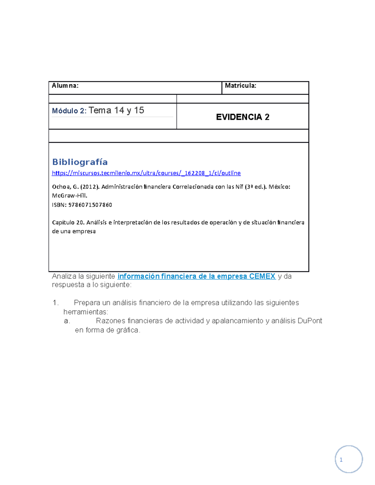 Análisis Financiero de CEMEX: Evidencia 2 Módulo 2 - Temas 14 y 15 ...