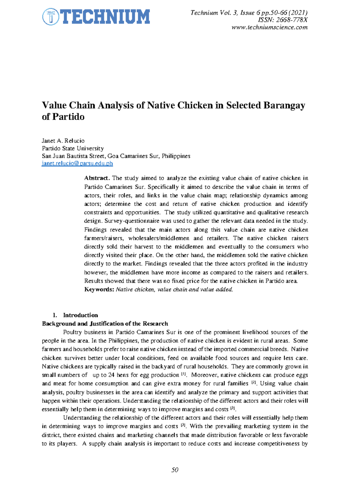 Value Chain Analysis of Native Chicken in Selected Barangays - Partido ...