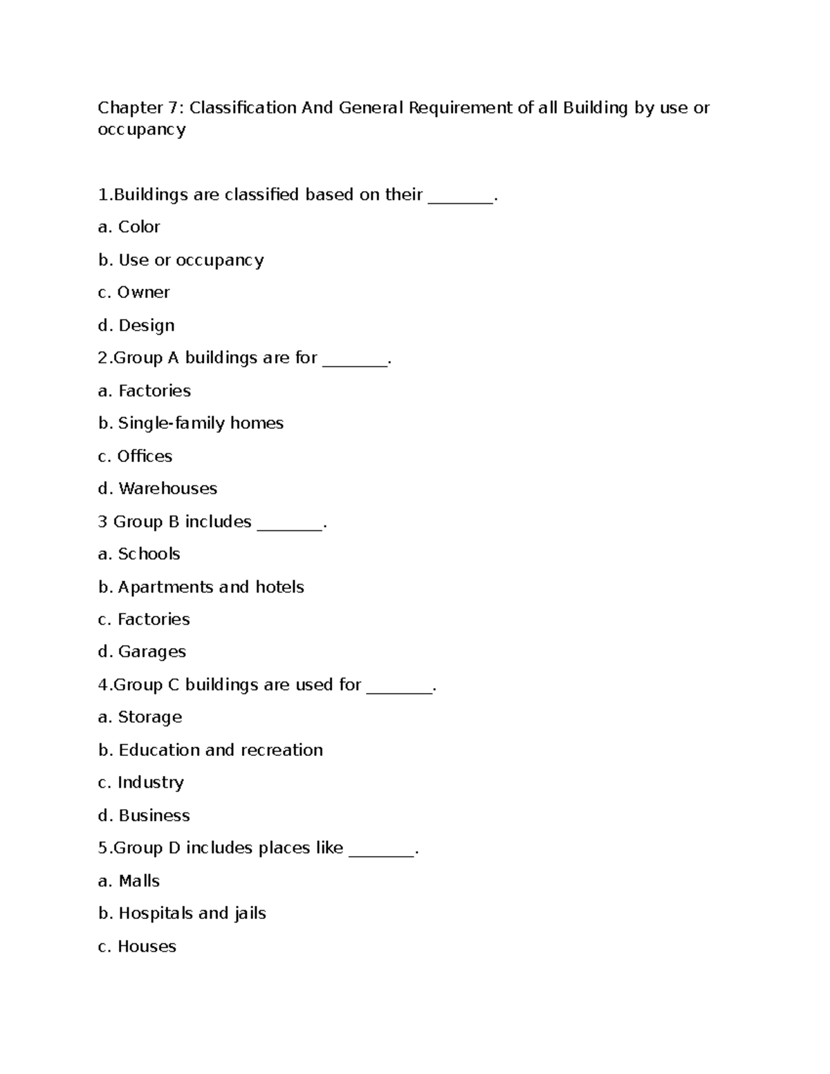 Chapter 7: Building Classification & Occupancy Requirements - Studocu