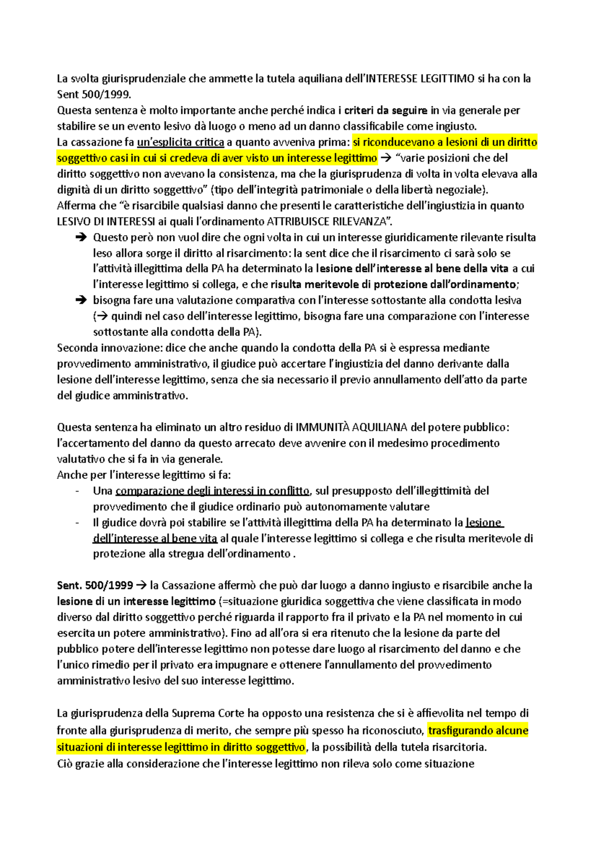 Sent 500 1999 Analisi Della Tutela Dell Interesse Legittimo Studocu