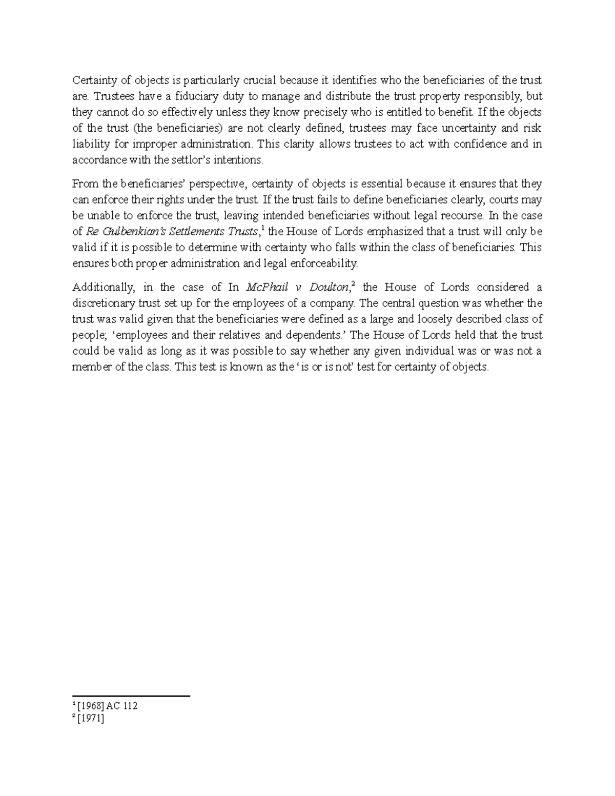 Certainty of Objects in Trusts: Importance and Legal Implications - Studocu