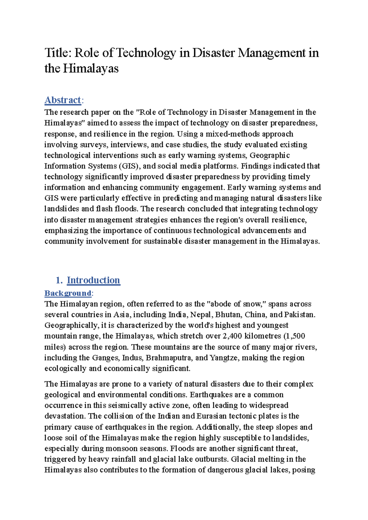 The role of technology in disaster management in the Himalayas - Title ...