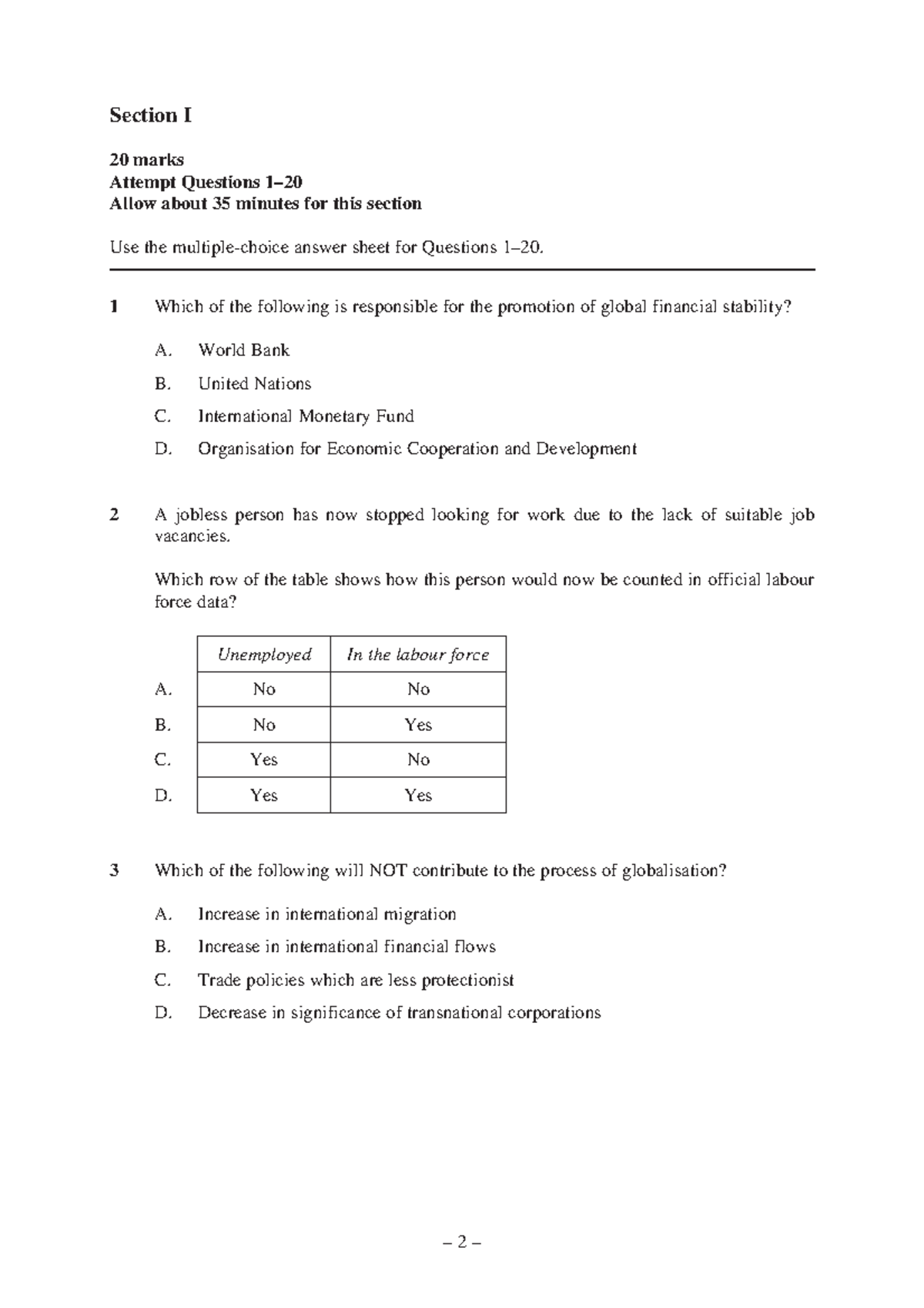 2022 HSC Economics - Section I Exam Questions (20 Marks) - Studocu