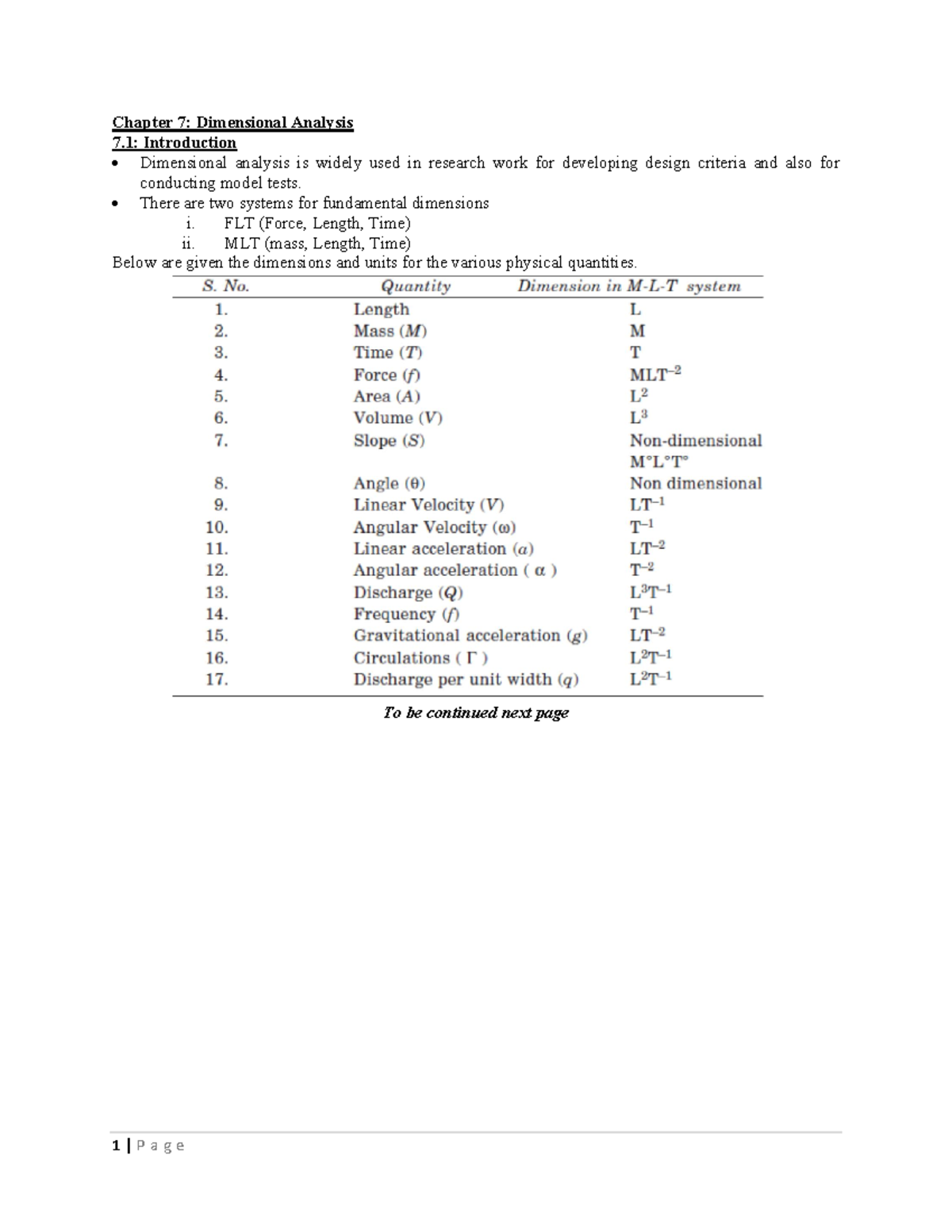 CVS 246: Chapter 7 - Dimensional Analysis & Similitude Explained - Studocu