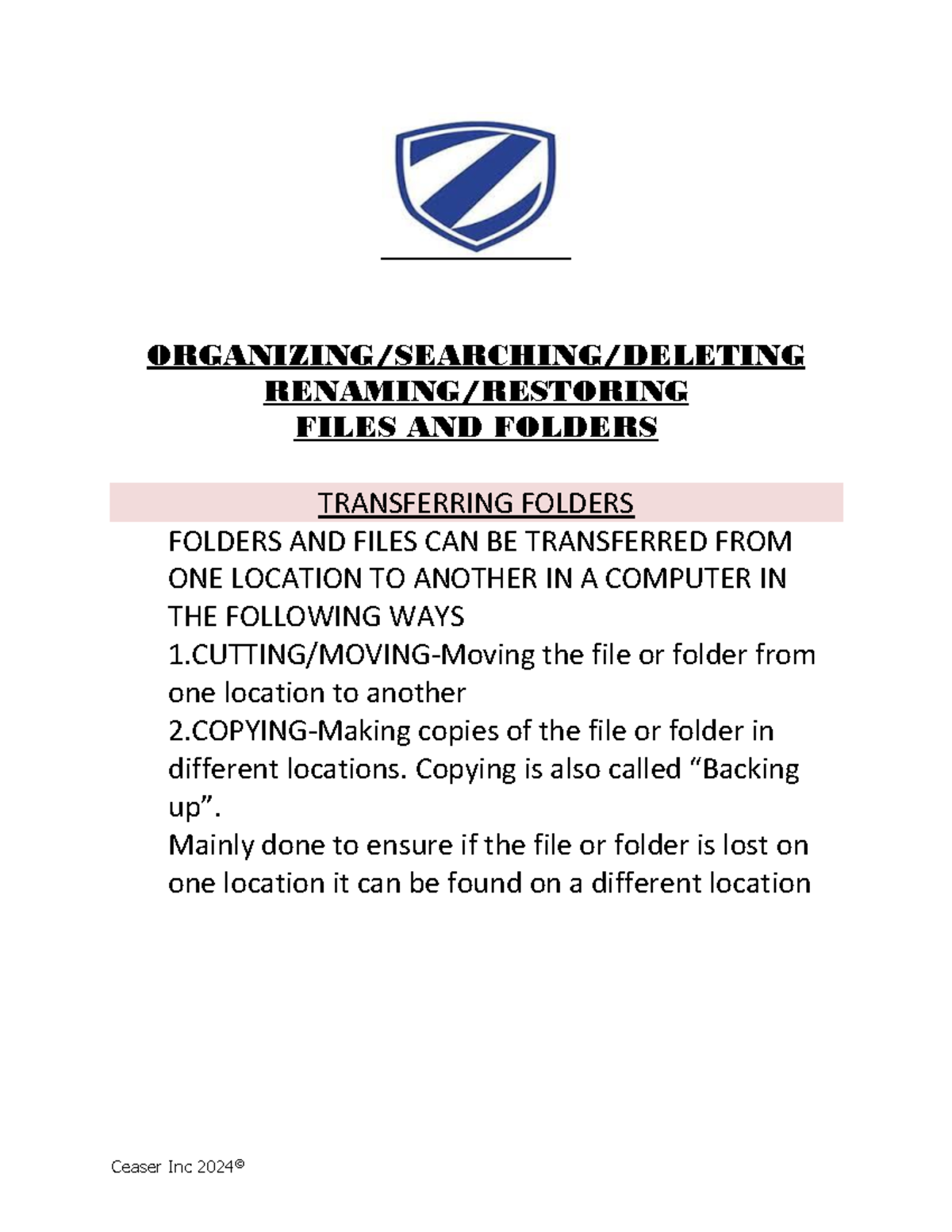 Computer Essentials (CE 101) Lesson 2: Files and Folders Management ...