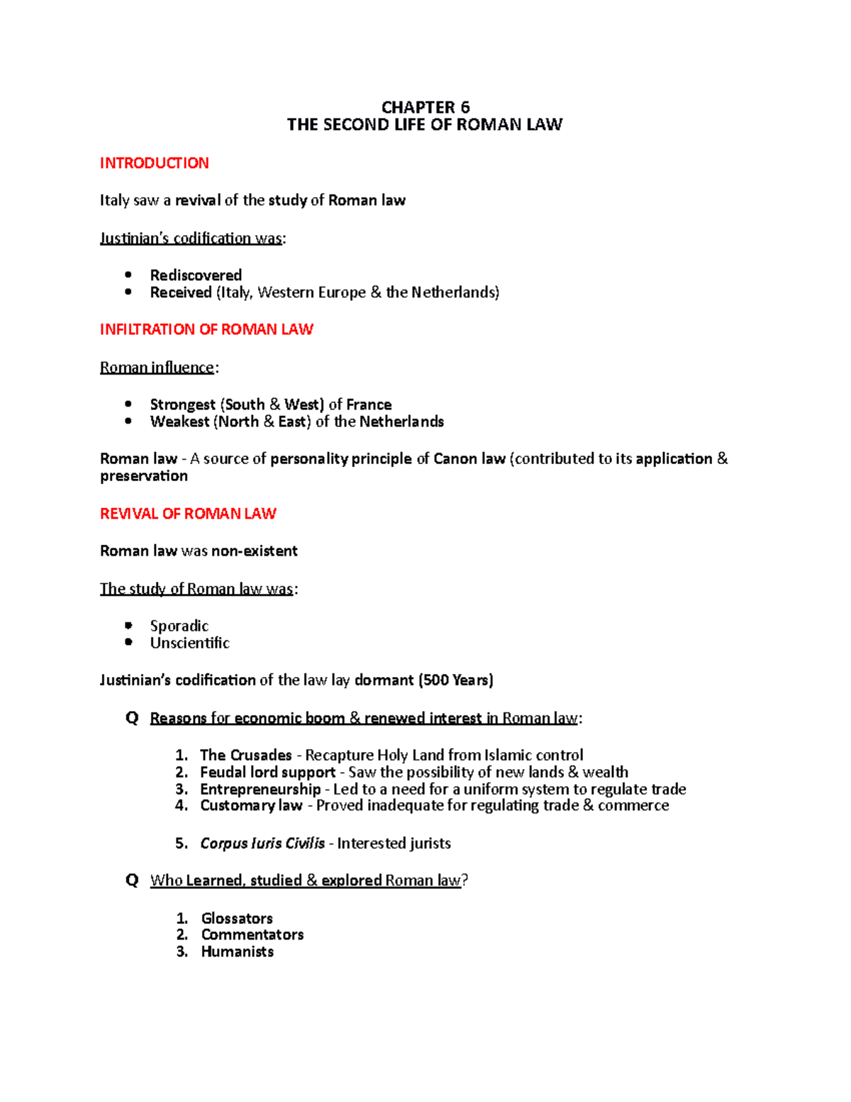 Chapter 6 - Summary of Roman Law Revival for Last-Minute Study - Studocu