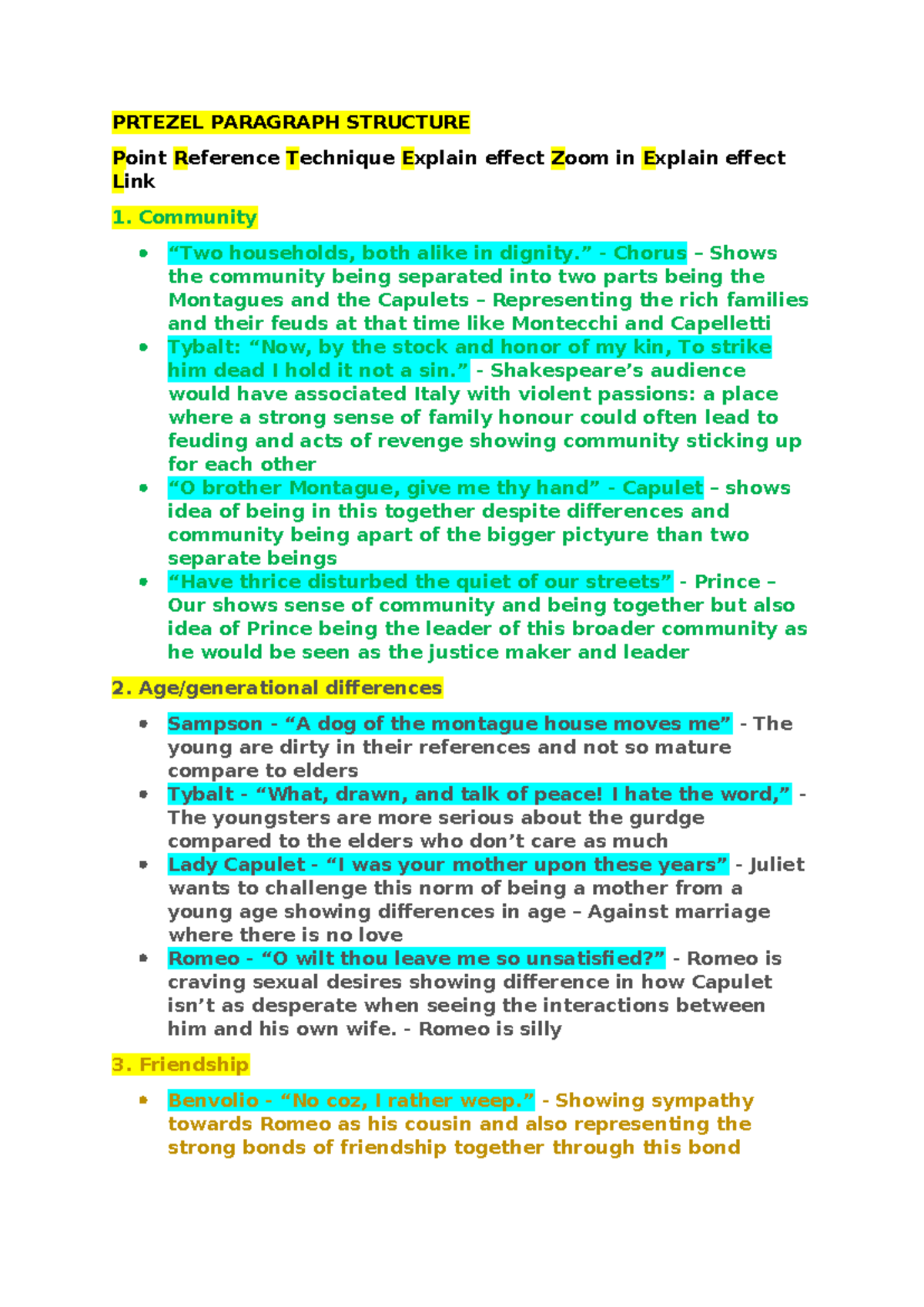PRTEZEL PARAGRAPH STRUCTURE: Analyzing Themes in Romeo and Juliet ...