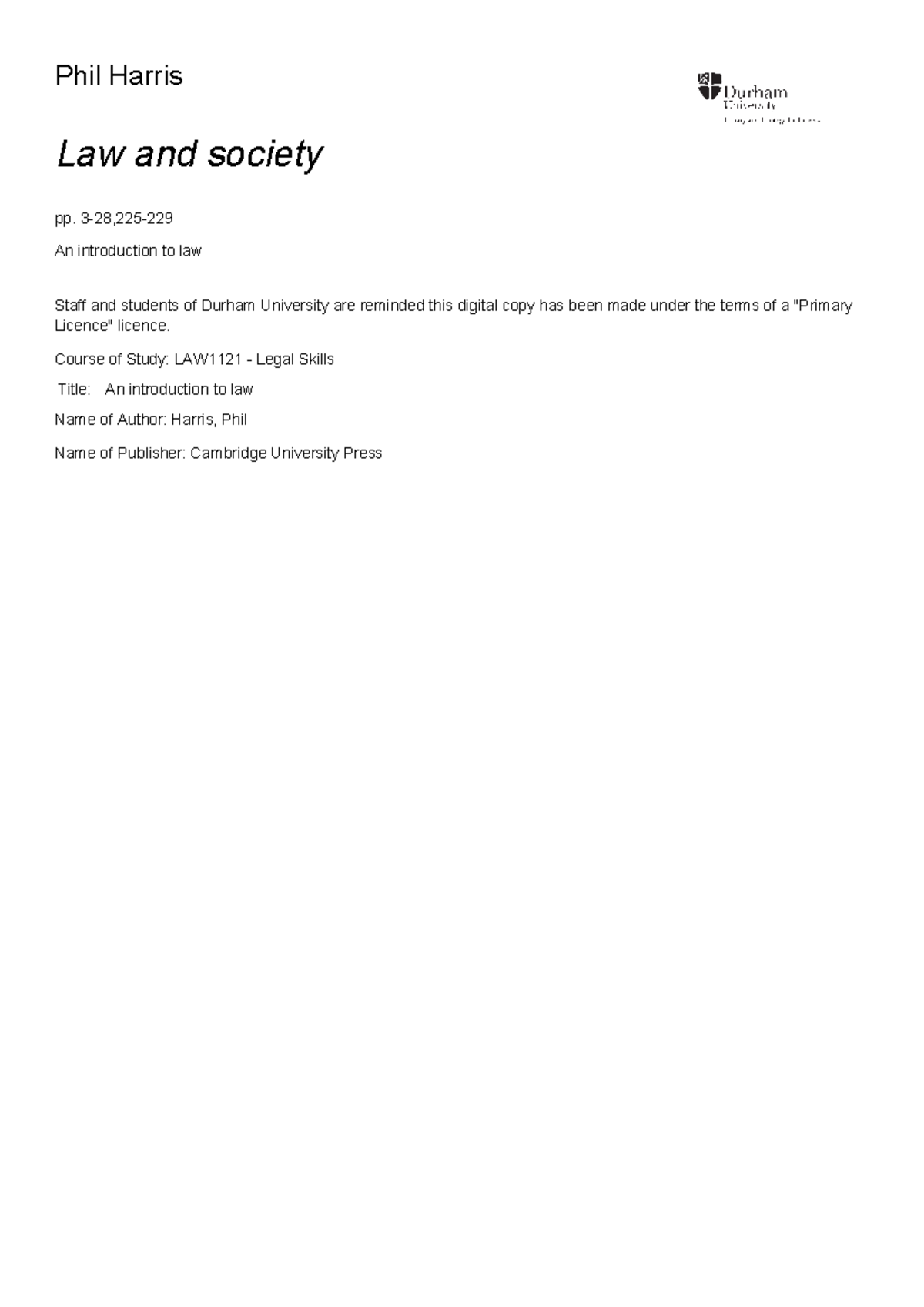 LAW1121 Final Exam Notes: An Introduction to Law by Phil Harris - Studocu