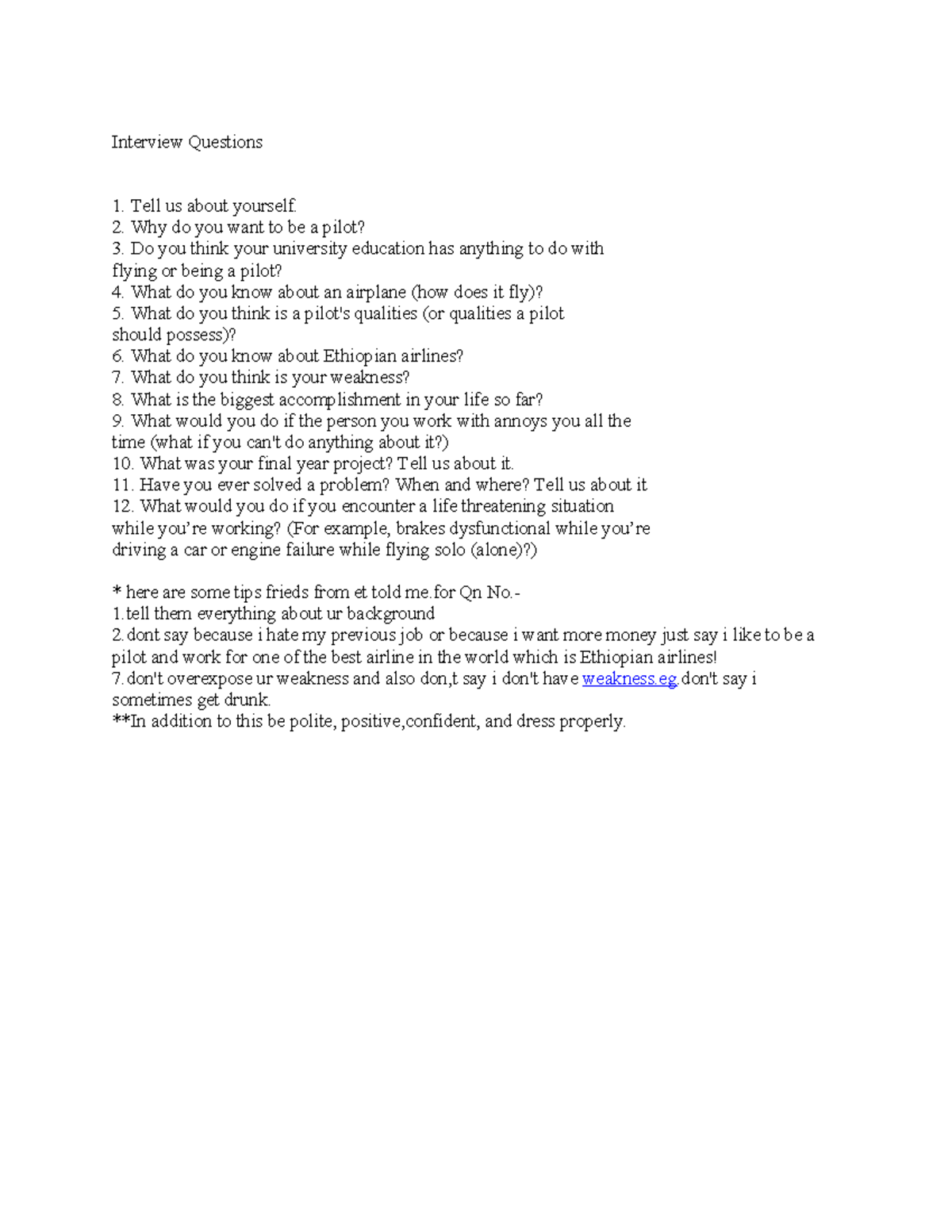 Pilot Interview Questions and Tips for Success - Studocu